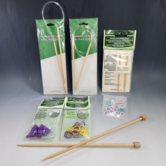 Large Lot Clover Bamboo Circular Knitting Needles Stitch Markers Repair Hooks - Picture 1 of 16